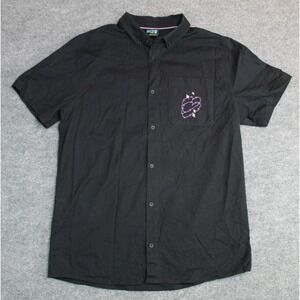 A-Lab Mens Large Black Short Sleeve Polo Shirt Embroidered Hearts EUC